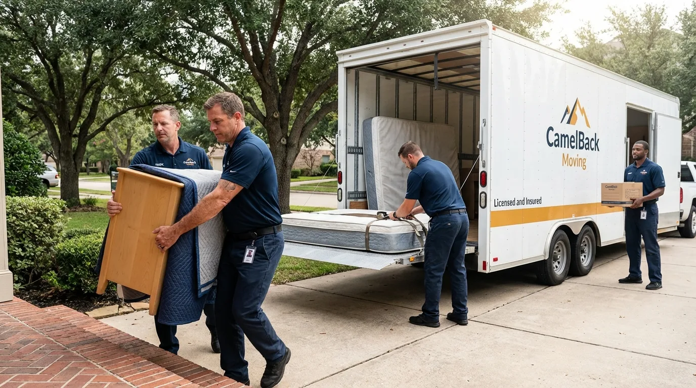 Crew loading residential truck for cross-state move from Tiverton, RI
