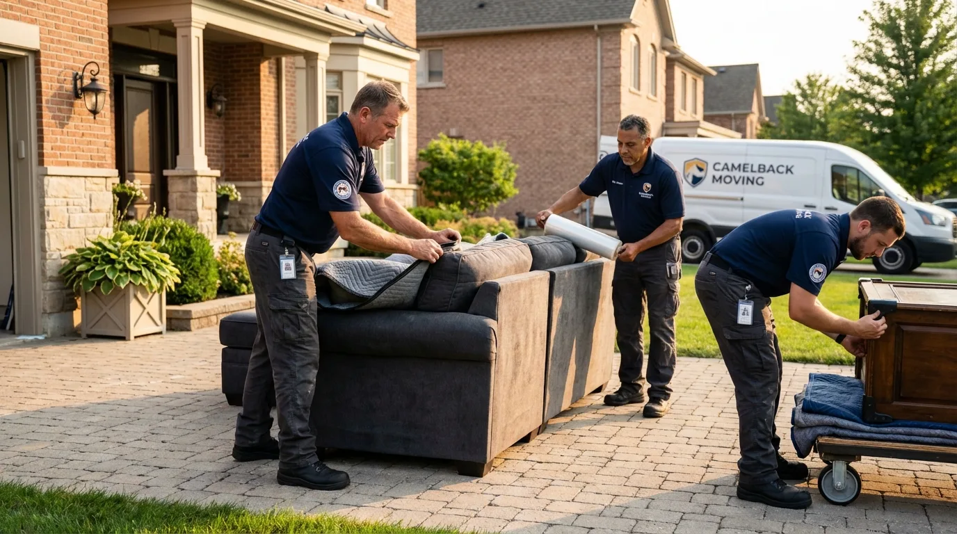 Large estate moving crew wrapping furniture in Tiverton, RI